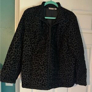 Chico's Black Leopard Pattern Jacket with Teal Accents